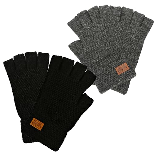 DOINEUFL - Lot de 2 mitaines d'hiver thermiques tricotées pour homme, pour conduite, saisie, travail, doublure chaude et douce, coupe extensible