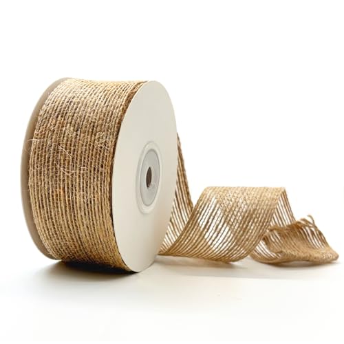 Burlap Ribbon 1-1/2 Inch x 10 Yard Jute Ribbon Tan Twine Ribbon Natural Ribbon for DIY Handmade Outdoor Decoration Gift Wrapping