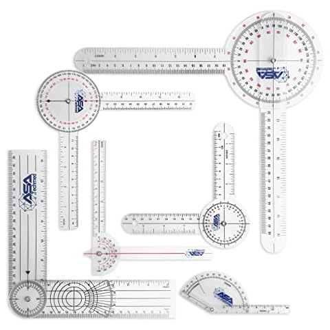 ASA TECHMED 6 Pcs 360° 12, 8 and 6 Inch Medical Spinal Goniometer Angle Protractor Angle Ruler Cover