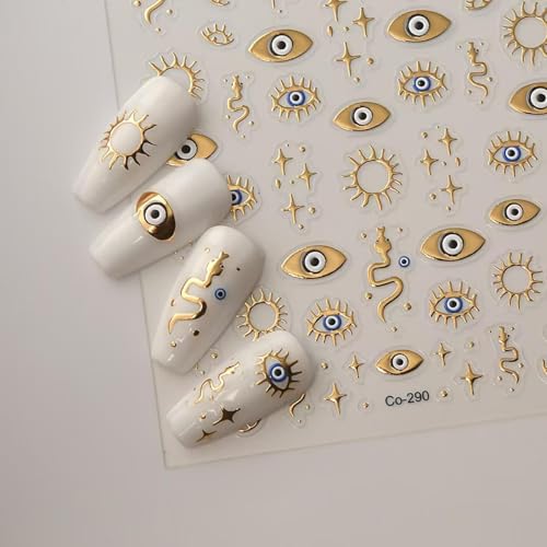 Image of 5D Embossed Gold Eyes Nail Stickers for Nails Art Sun Star Nail Art Decals Snake Nails Stickers Self-Adhesive Manicure Supplies Charm for Women Girls Kid Nails Decorations Accessories