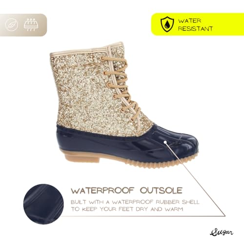 Sugar Women's Glitter Duck Boots | Stylish Lace-Up, Cozy Traction Sole | Perfect for Cold, Rainy, or Snowy Days | Trendy Booties - Skipper2