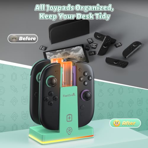 Image of FASTSNAIL Switch 2 Controller Charger Dock for Nintendo Switch 2 for JoyCon | 4-in-1 Fast Switch 2 Joypad Charging Dock Station, 9 RGB Light, Dual-Direction Magnetic Stand for Joycon 2 Accessories, Green