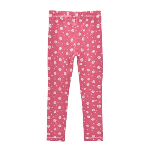 Pink White Daisy Flowers Girls Leggings Kids Yoga Pants Dance Active Tights 4T2
