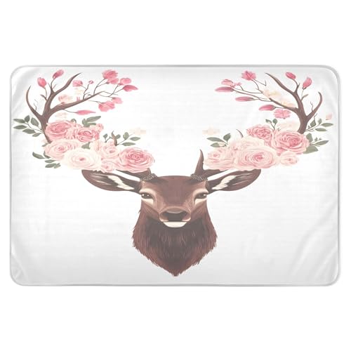 Takiito Deer Head Flowers Bed Pad Reusable Bed Underpad Washable Waterproof Leak-Proof Quick Dry Incontinence Pee Pad for Toddlers Kids Adults Pets 34x52 in