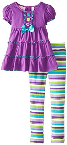 Kids Headquarters Girls' Purple Tunic with Stripes Leggings