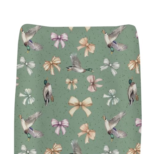Vintage Mallard Ducks Bows Changing Pad Covers for Baby Girl Boy Duck Hunting Fitted Change Table Cover Mats Wild Ducks Birds Soft Diaper Changing Table Sheets 32''×16''
