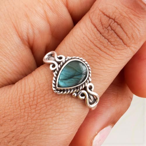 Miniatura 2 de Natura Blue Flash Labradorite Gemstone Ring 925 Sterling Silver Handmade Ring For Women Wedding Engagement Gift For Her Tear Drop Solitaire