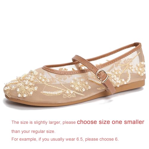 LUXMAX Mesh Embroidered Flats for Women Mary Jane Flats Ballerina Shoes,7 by LUXMAX - Used condition - Image 4