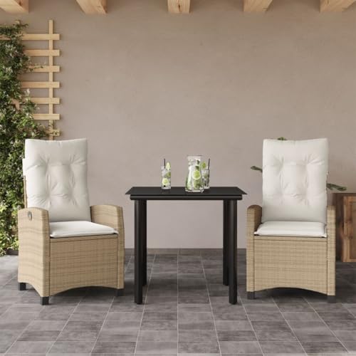 CKioict Conjunto Jardin Exterior Sofá Seccional Juego de Muebles de jardín Set Comedor de jardín 3 pzas con Cojines ratán sintético beigePara césped, Balcones, Patios Traseros