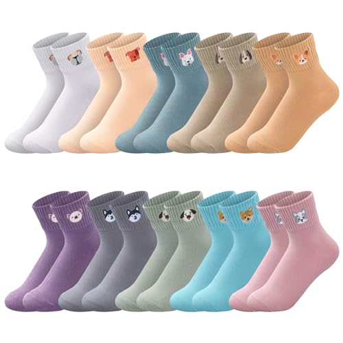 Image of Eurzom 10 Pairs Socks Womens Crew Elastic Ankle Length Cotton Socks Aesthetic Cute Lightweight Low Cut Gifts for Women