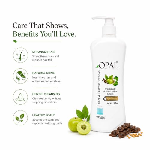 Image of OPAL Thick & Lustrous Herbal Shampoo with Henna, Brahmi & Methi | For Soft & Healthy Hair | 500 ml
