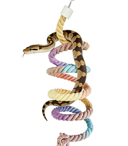 JWVGWV Snake Enrichment Climbing Toy Ball Python Tank Accessories Hanging Climbing Decor Colorful Cotton Rope with Metal Hooks Corn Snake Climbing Accessories Ball Python Enrichment Toy