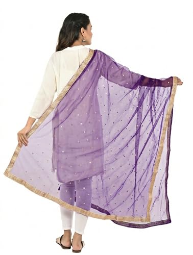 Image of YOUTHQUAKE Women's Net Embroidered Full Size Dupatta With 4 Side Golden Lace