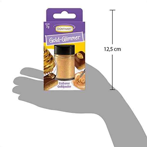 Günthart BackDecor Gold Puder - Essbarer Glitzer, Lebensmittelfarbe Pulver, Glitzer für Getränke - Goldstaub glänzend Glimmer für Backenbegeisterte, 1er Pack (1 x 7 g)
