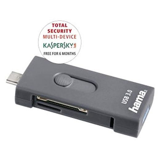 Hama Kartenleser SD/microSD (USB 3.0 und USB 3.1 Type-C-Stecker) für Smartphones, Tablets, PCs, Notebooks, grau