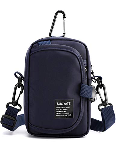 Lohol Multifunction Cell Phone Holster, One Shoulder Pouch with Carabiner, Outdoor Tactical Waist Belt Bag, Security Purse Crossbody Gadget Pocket for Smartphone Up to 6.5 inches (Navy Blue)