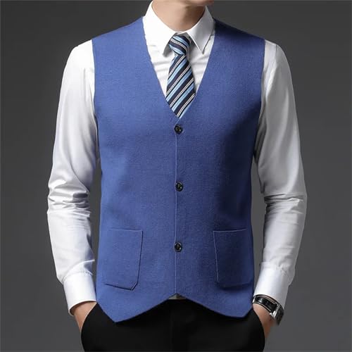 Men's Solid Color Sweater Vest V-Neck Button Pocket Patchwork Thickened Warm Sleeveless4