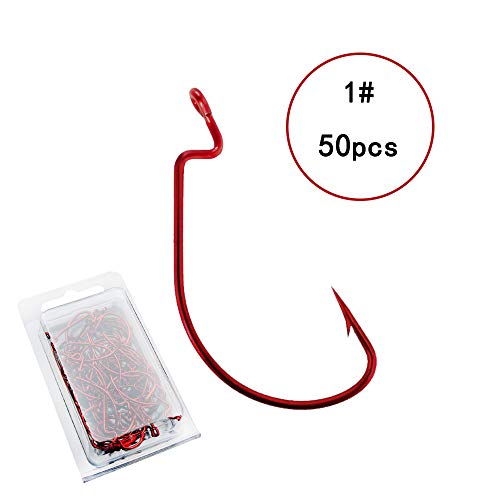 Luyare Fishing Worm Hooks Wide Gap Bass Hooks Set 50pcs, High Carbon Steel