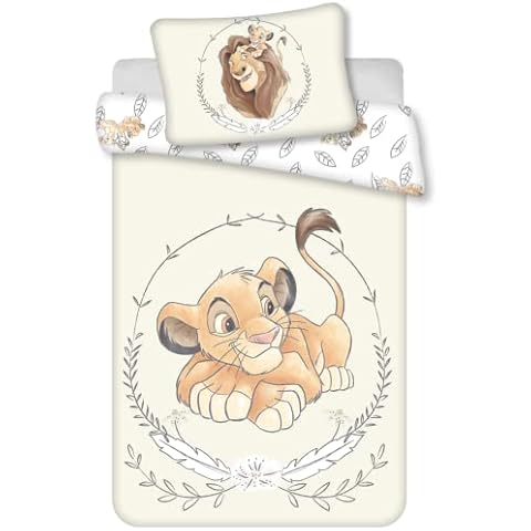 Kinderbettwäsche 100x135 cm Der König der Löwen mit Kissenbezug 40x60 cm , Baby Bettwäsche ideal für 60x120 und 70x140 cm große Betten , Bettwäsche 100x135 Set für die Allerkleinsten 100 % Baumwolle Cover
