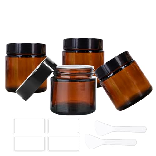 4 Pack Amber Glass Jars with Black Lids