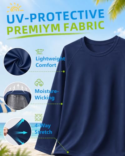 Image of 6M-5T 3-Pack Baby Toddler Rash Guard Swim Shirts UPF 50+ Boys Girls | Quick-dry 4-way stretch UV sun protection tops; moisture-wicking tagless comfort for beach, pool, splash pad and summer play