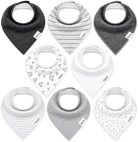 KiddyStar Baby Bandana Drool Bibs for Boys and Girls, Unisex 8 Pack Bib Set with Snaps for Drooling, Teething and Feeding, Soft and Absorbent, for Newborn .