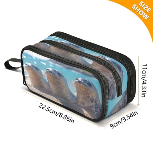 Image of ALAZA Three Cute Seals Large Pencil Case, Pen Pouch Pencil Bag with 3 Compartments Pen Holder Organizer Stationery Bag