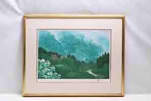 岩澤重夫リトグラフ版画 Amazon.co.jp: 岩沢重夫 リトグラフ「明けゆく里」画寸 53×365cm