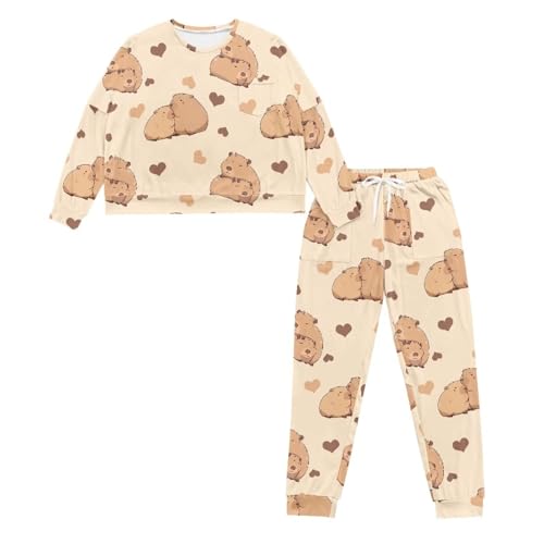 Image of Women's Pajamas Set Soft 2 Piece Loungewear Long Sleeve Pj Set Matching Sleepwear with Pockets for Women Plus Size
