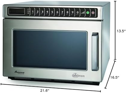 Amana HDC212 Heavy-Duty Countertop Commercial Microwave Oven with Touchpad System for Kitchen Food Preparation | 0.6 Cu Ft Capacity | 13-1/2"H x 16-1/2"W x 21-5/8"D, Stainless Steel, 208/240V, 2100W