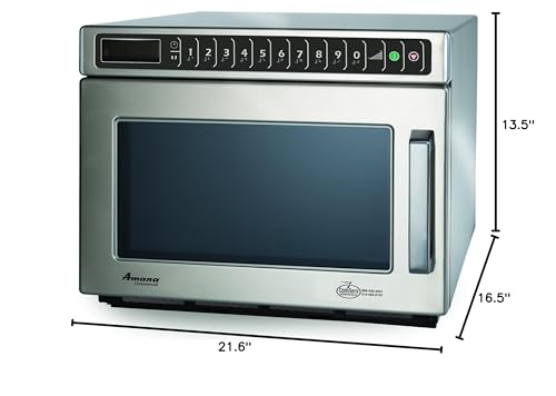 Amana HDC212 Heavy-Duty Countertop Commercial Microwave Oven with Touchpad System for Kitchen Food Preparation | 0.6 Cu Ft Capacity | 13-1/2"H x 16-1/2"W x 21-5/8"D, Stainless Steel, 208/240V, 2100W