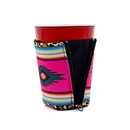 Image of ZipSip NONMAGNET - Adjustable All-In-One Coozie with Zippers for Cans, Bottles, Slim Cans, Pint Glasses, Party Cups, Coffee - Can Cooler - Insolated Neoprene Sleeve - Serape, Medium