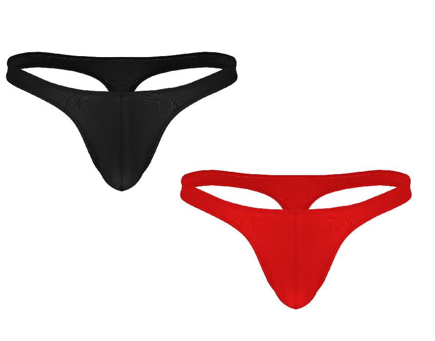 nimra fashion Men's Combo of Sheer Stretch Low Rise G-String Thong Sexy Bikini Style, Free Size Fit for S-M-L Waist, Red and Black Color, 2 Pcs Combo-picture-3