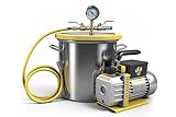 3 Gallon Vacuum Chamber with Pump Kit, 3.5 CFM Vacuum Pump with Stainless Steel Chamber, Degassing Chamber Kit with Tempered Glassc Lid, Oil, 4.92 ft Hose, for Degassing Resin Silicone