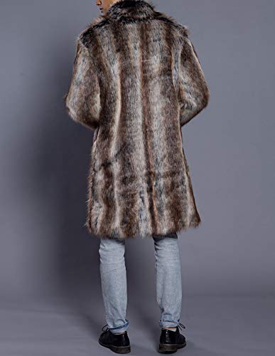 Umren Men's Luxury Faux Fur Coat Jacket Winter Warm Long Coats Overwear Outwear Brown Xxxl #TOP1