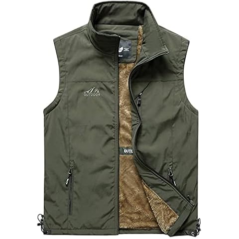 Gihuo Men's Sherpa Fleece Outdoor Vest Winter Fishing Travel Vest Gilet, Army Green01, XL Cover