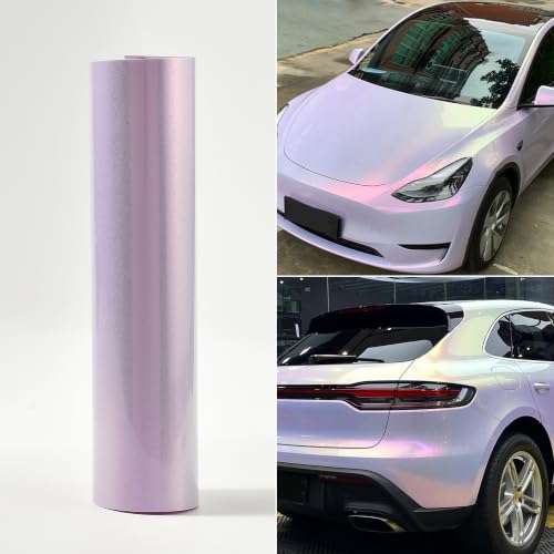 Image of Light Purple Gray to Charming Diamond Gold Metallic Chameleon Vinyl Wrap Sparkling Pearlescent Pink Color Change DIY Vehicle Vinyl Film, 59.84 inch x 39.37 inch