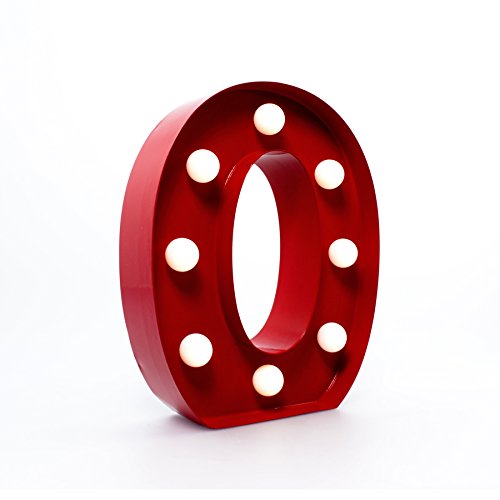Giggle Beaver Marquee Letter Light O - Letras del Alfabeto con Luces LED - Letras de la Bombilla - Cartel Decorativo Vintage - Metal Rojo de 9 Pulgadas
