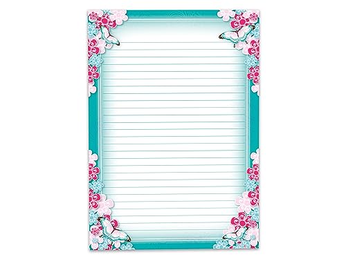 Limonia Briefpapier-Set mit 2 Briefblöcken für Mädchen: Schmetterlinge & Blumen (1 bunt, 1 ausmalbar, A5, 25 Blätter + 25 Umschläge)