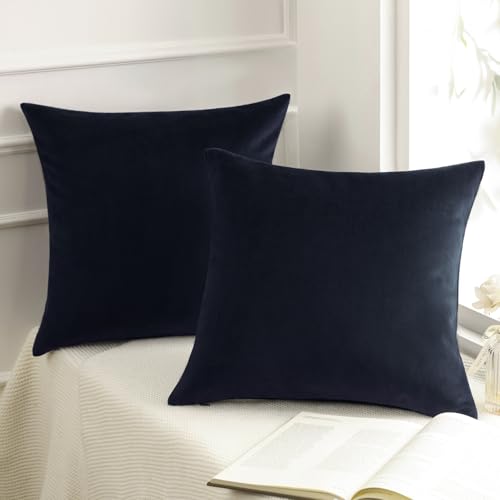 Phantoscope Pack of 2 Velvet Decorative Throw Decorative Pillow Cover Soft Solid Square Cushion Case for Couch Black 18 x 18 inches 45 x 45 cm