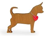 chihuahua nano chiuaua in legno, soprammobile in legno, con piccolo cuore come collare, 23x20 cm spessore 2,5 cm,