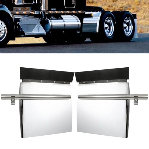 24x24 Quarter Fenders for Semi Truck 2PCS Stainless Steel Quarter Fender Set Mud Flap Hangers with Single Bolt Mounting Brackets