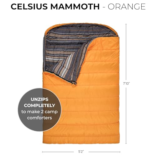 Image of Teton Mammoth Queen Size Double Sleeping Bag- A Warm Bag the Whole Family can Enjoy - Great for Camping, Hunting and Base Camp. Compression Sack Included