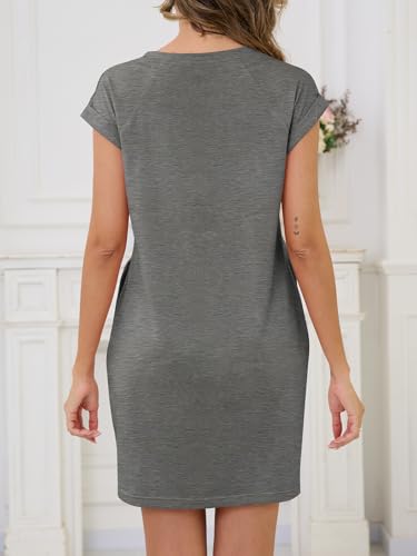 Image of UNCLECAT Womens T Shirt Midi Dresses Summer Cap Sleeve Crewneck Loose Fit Casual Dress with Pockets