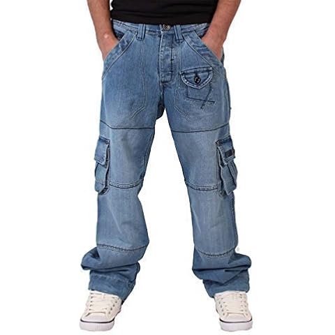 Peviani Mens Blue Cargo Combat Denim Jeans (42W / 34L - Euro 54) Cover
