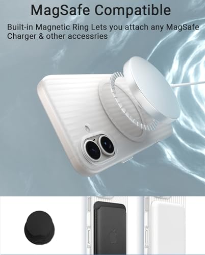 Image of Kapa Matte Magnetic Wave Grip Back Cover for Apple iPhone 16 | [MagSafe Compatible] Wireless Charging, Slim, Metal Buttons Frosted Back Case (White)