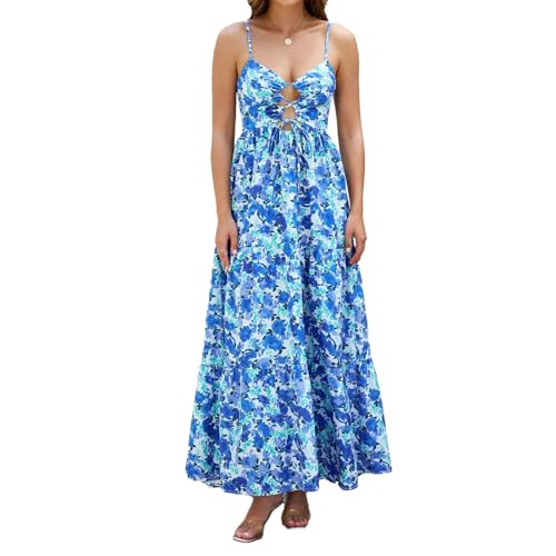 ABYOVRT Women Floral Maxi Dress Tie Front Cut Out Backless