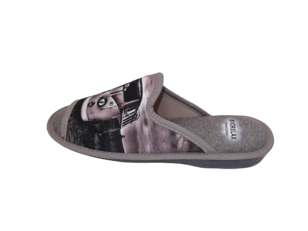 Biorelax Zapatillas de Estar por Casa Hombre/Puntera Abierta/Empeine: Lona/Suela: Goma/Cámarade Aire/Dibujo Furgoneta
