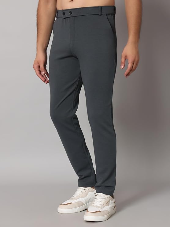 Image of Mehrang Men's Slim Fit Formal Trousers, Black, Regular Waist with Side Pockets