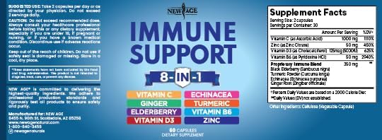Miniatura 8 de NEW AGE Suplemento de refuerzo 8 en 1 de apoyo inmunológico con equinácea, vitamina C y zinc 50 mg, vitamina D 5000 UI, curcumina de cúrcuma y